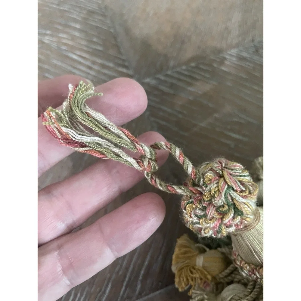 Vtg  French Double Tassel Furniture Key Fob Cotton Green Pink Gold Beige READ